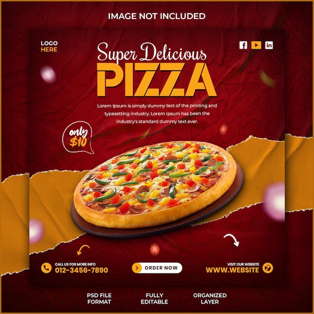 Super delicious pizza fast food promotion social media instagram post banner template design