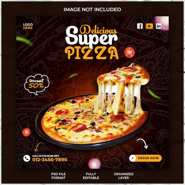 Super delicious pizza promotion social media instagram post and facebook banner template design psd