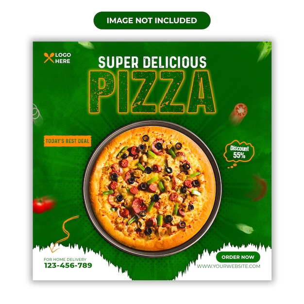 Super delicious pizza promotional food Instagram banner or social media post template