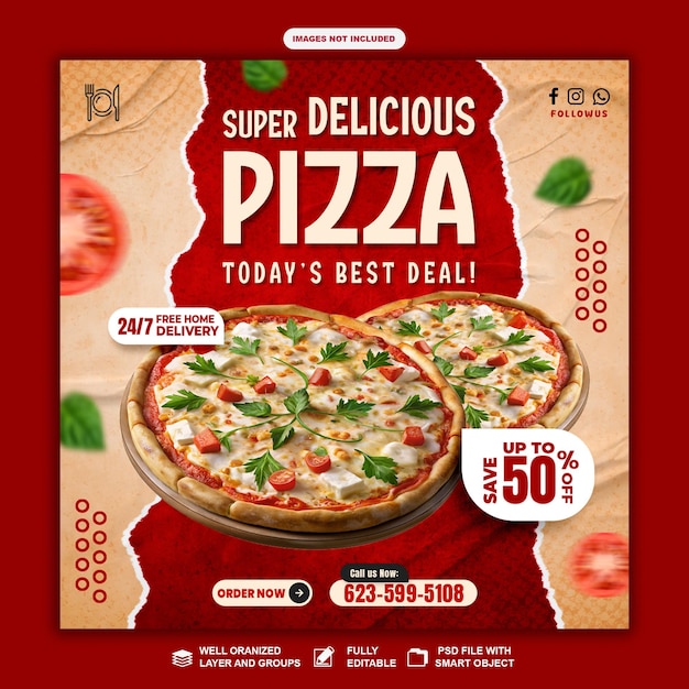 Super Delicious Pizza Social Media Instagram Post Template