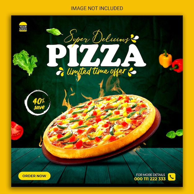 super delicious pizza social media post banner design