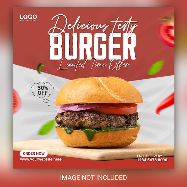 Super Delicious restaurant Fast food burger social media instagram post or banner design template