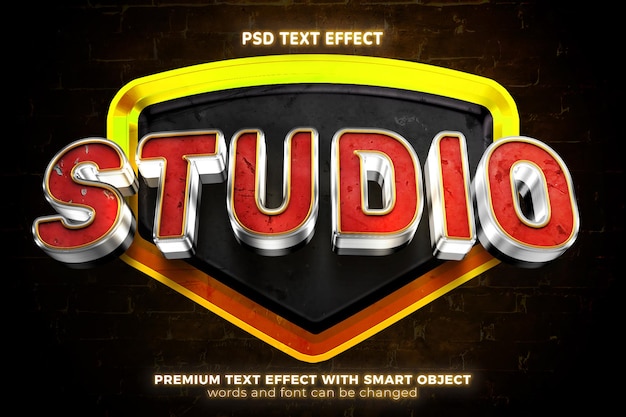 Super hero studio red gold mock up template 3d editable text effect style