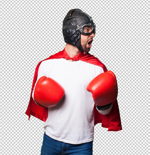 Super hero wearing boxing gloves