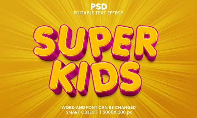 Super kids 3d editable text effect Premium Psd with background