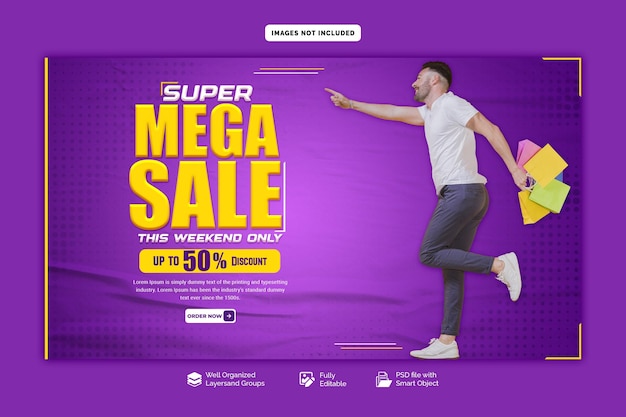 PSD super offer and mega sale web banner template