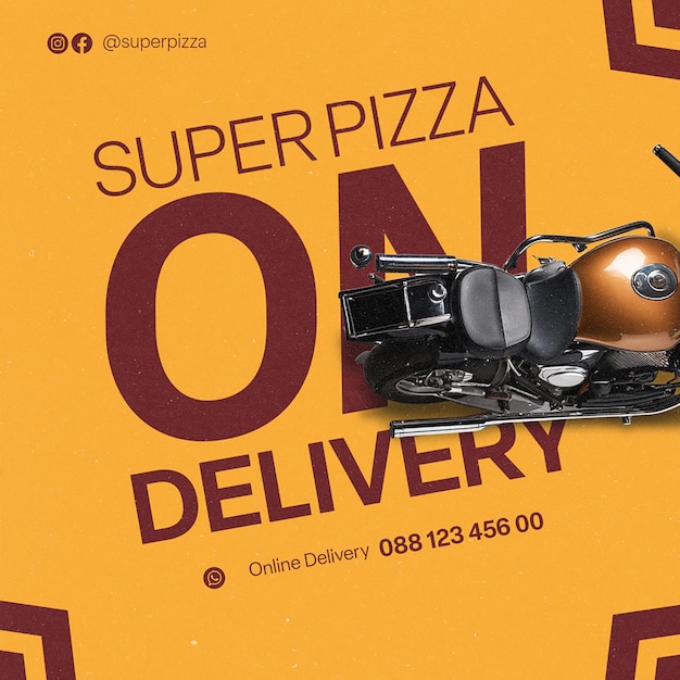 PSD super pizza fast food delivery promotional design for social media and instagram post template psd