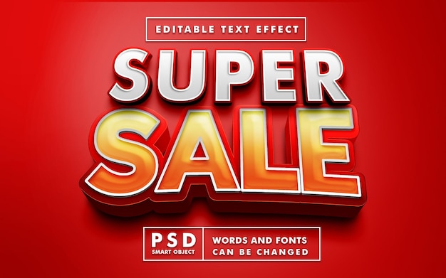 Super Sale 3d text effect. editable text effect premium psd with smart object