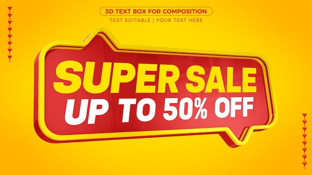 Super Sale D text box with discount in 3d rendering