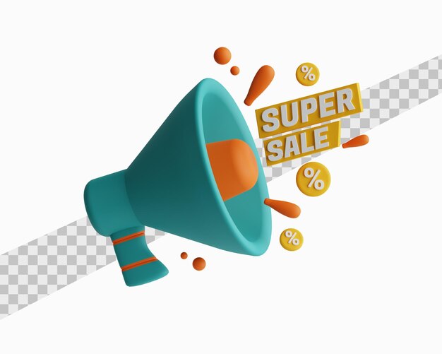 super sale megaphone 3d illustration