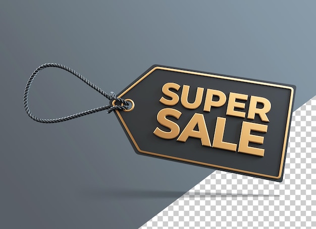 Super sale tag isolated discount with transparent background in 3D rendering