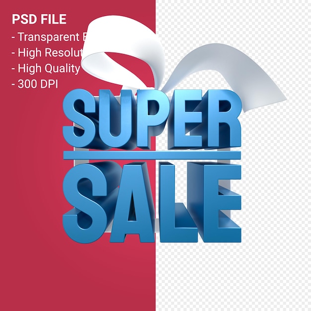 Super sale with bow and ribbon 3d design isolated