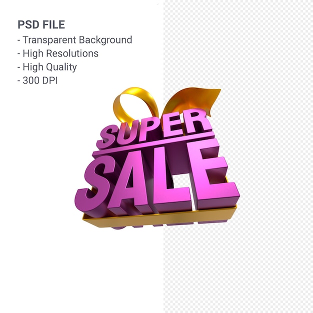 Super sale with bow and ribbon 3d design