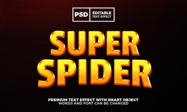 Super Spider Hero Cartoon 3D editable text effect premium psd