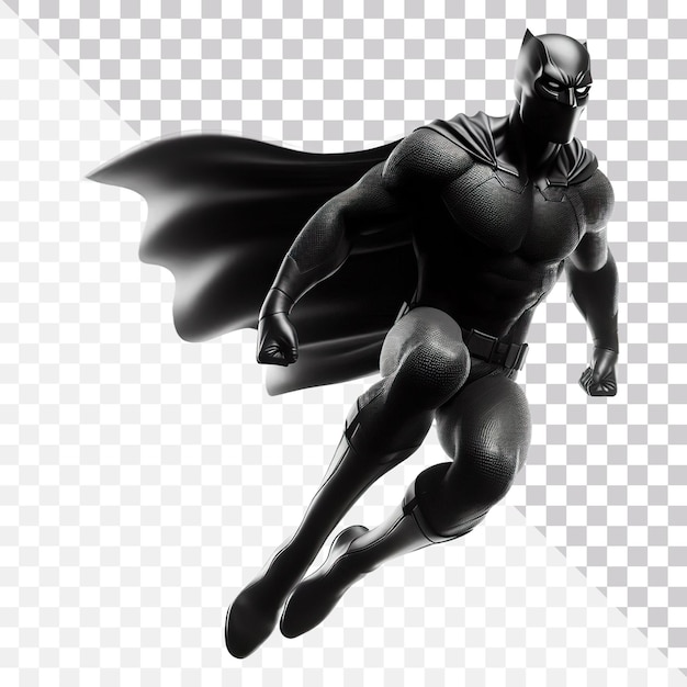 PSD a superhero with black suit flying in air on a transparent background