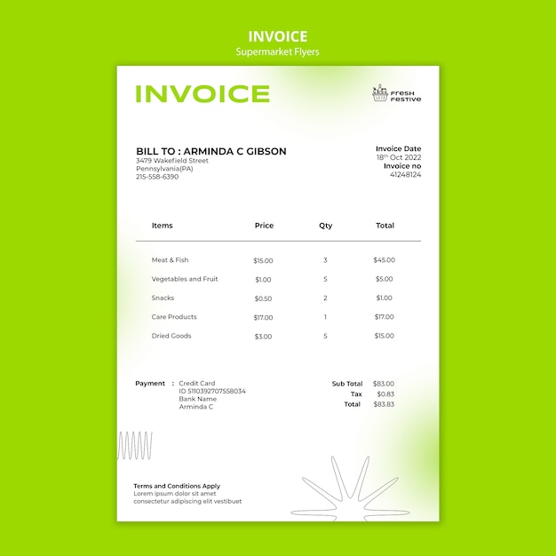 Supermarket business invoice template