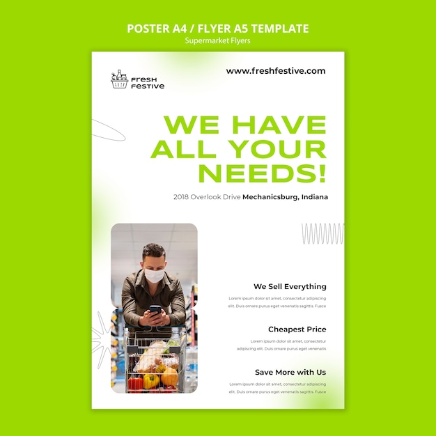 Supermarket business vertical poster template