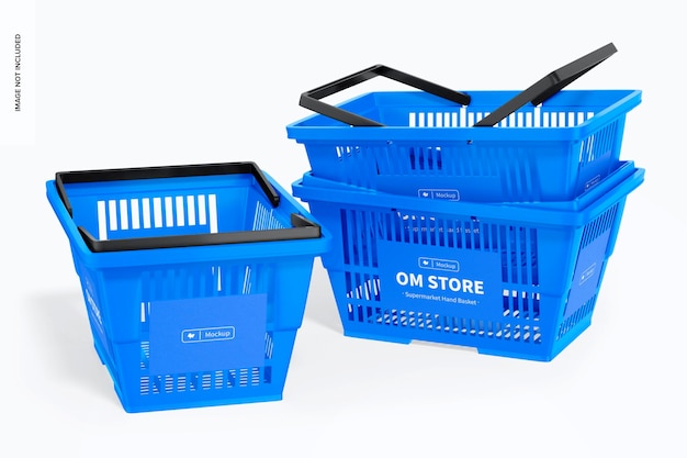 Supermarket Hand Baskets Mockup, Stacked