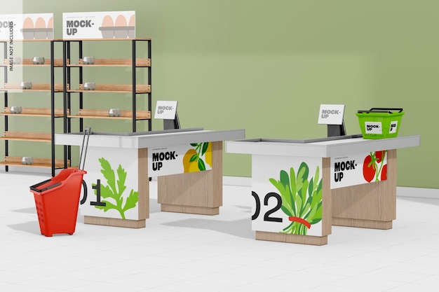 PSD supermarket interior scene mockup