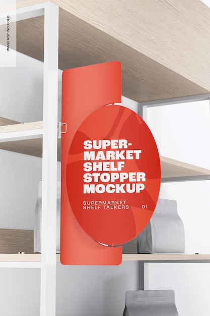 Supermarket Shelf Stopper Mockup, Left View