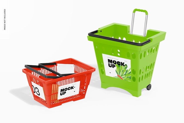 Supermarket Shopping Carts Mockup, Perspective