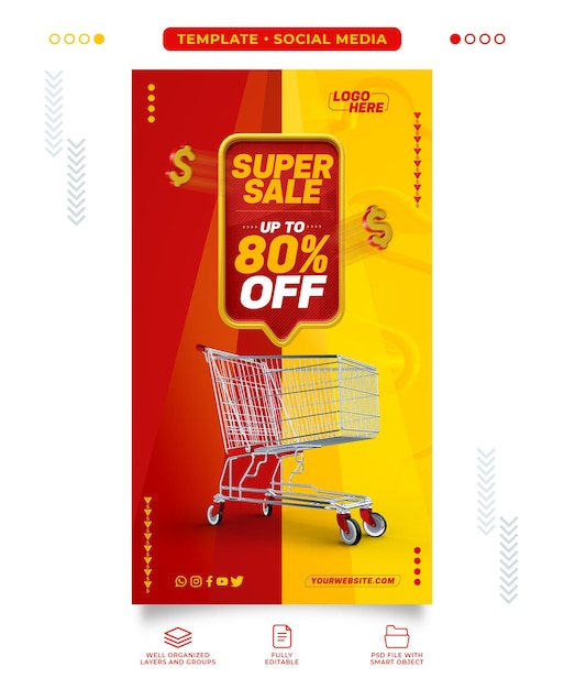 Supermarket social media story super sale model with up to 80% discount