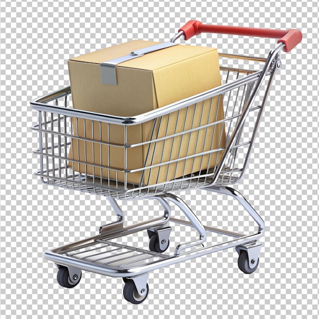 supermarket troli with shopping box on transparent background