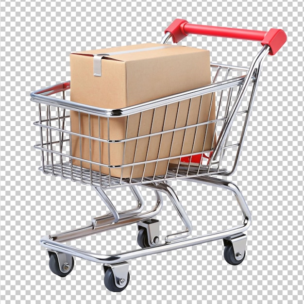 supermarket troli with shopping box on transparent background