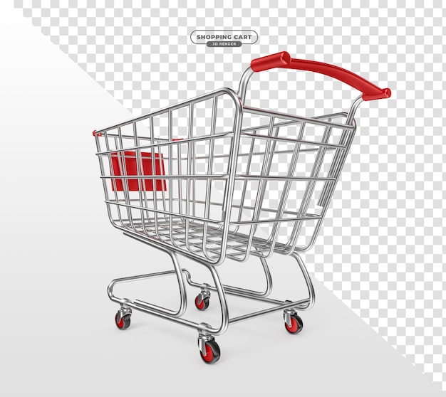 Supermarket trolley in 3d render realistic with transparent background