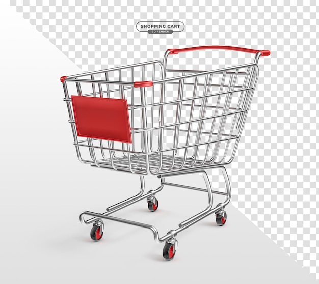 Supermarket trolley in 3d render realistic with transparent background