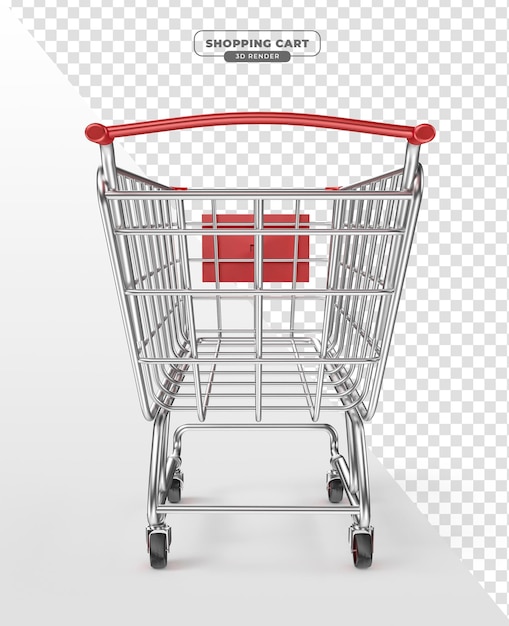 Supermarket trolley in 3d render realistic with transparent background