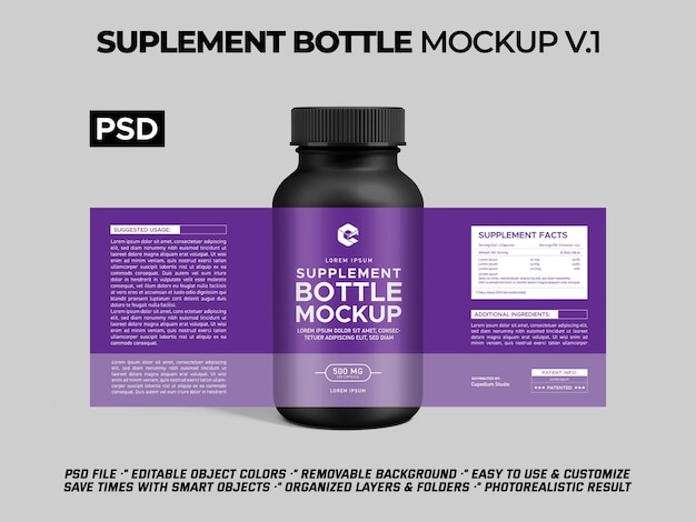 PSD supplement jar mockup white black color isolated on white background 3d rendering mockup