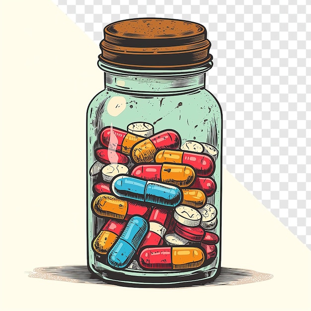 Supplement Pills Bottle Comic Picture on Transparent Background