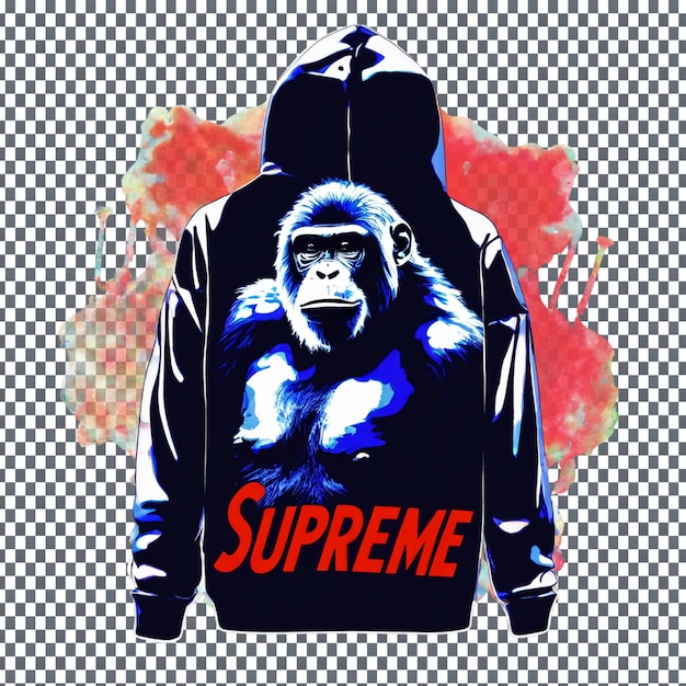 PSD supreme baping ape hoodie design isolated on transparent background