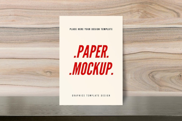 Surface Paper Mockup with Leaning Effect on Wood Texture Background