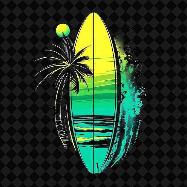 PSD a surfboard with a palm tree on the top of it