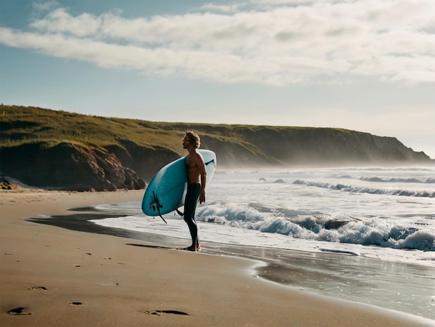 PSD a surfer is holding a surfboard on the beach