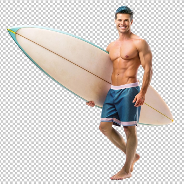 PSD surfer with surfboard summer isolated on transparent background