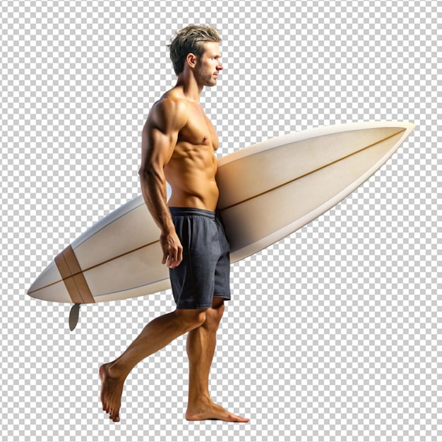 PSD surfer with surfboard summer isolated on transparent background