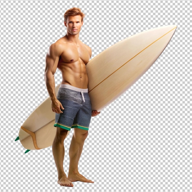 PSD surfer with surfboard summer isolated on transparent background