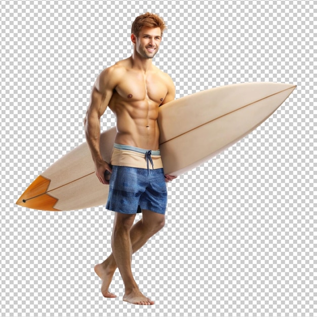 PSD surfer with surfboard summer isolated on transparent background