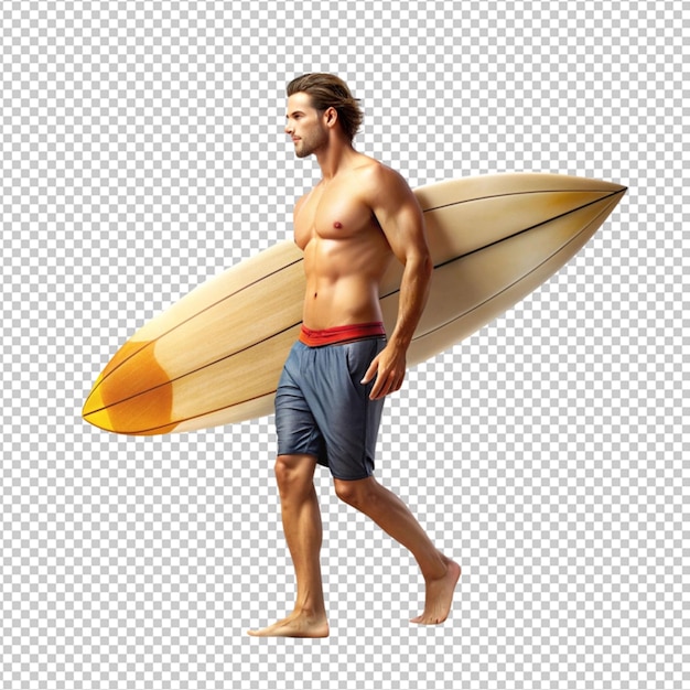 PSD surfer with surfboard summer isolated on transparent background