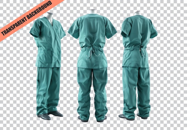 PSD surgical hospital medical scrubs uniforms isolated on transparent background