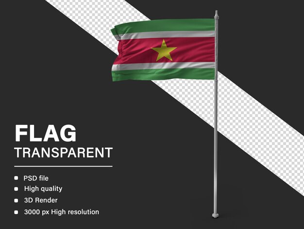 Suriname flag in realistic 3d render on transparent background