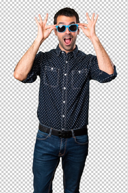 Surprised Brunette man with sunglasses