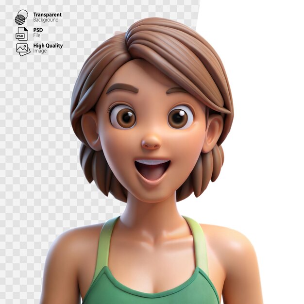 PSD surprised cartoon woman with brown hair wearing green tank top