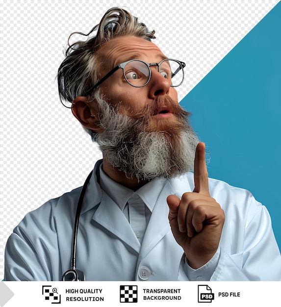 PSD surprised doctor pointing up isolated transparent background