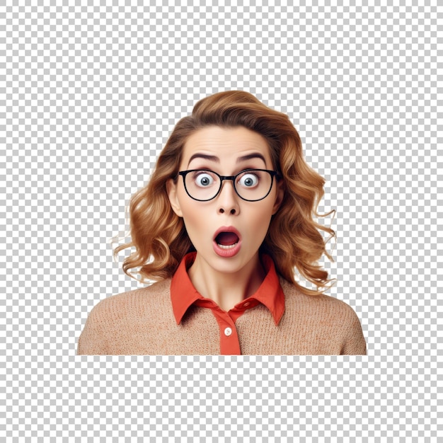 PSD surprised woman with glasses isolated on transparent background