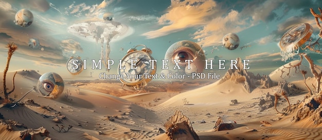 PSD surreal desert dreamscape with time and eyes