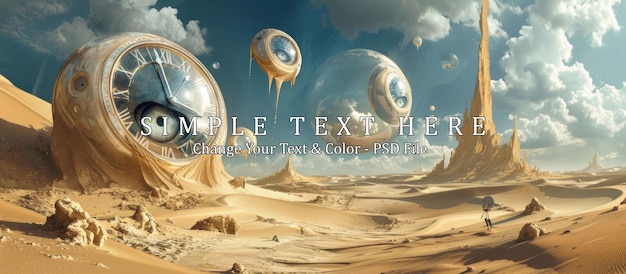 PSD surreal desert landscape with giant clocks and eyes